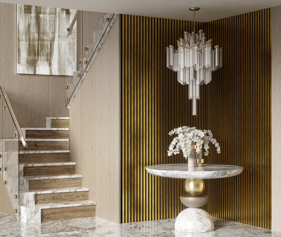 Комплект акуст.панелей, черный войлок, 3000х300х19мм, рейки ЭКОПОЛИМЕР, золото матовое/2шт.