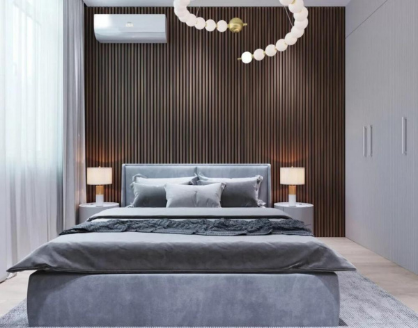 Акустическая панель, черный войлок, 2750х600х19мм, рейки МДФ дуб Старинный натуральный